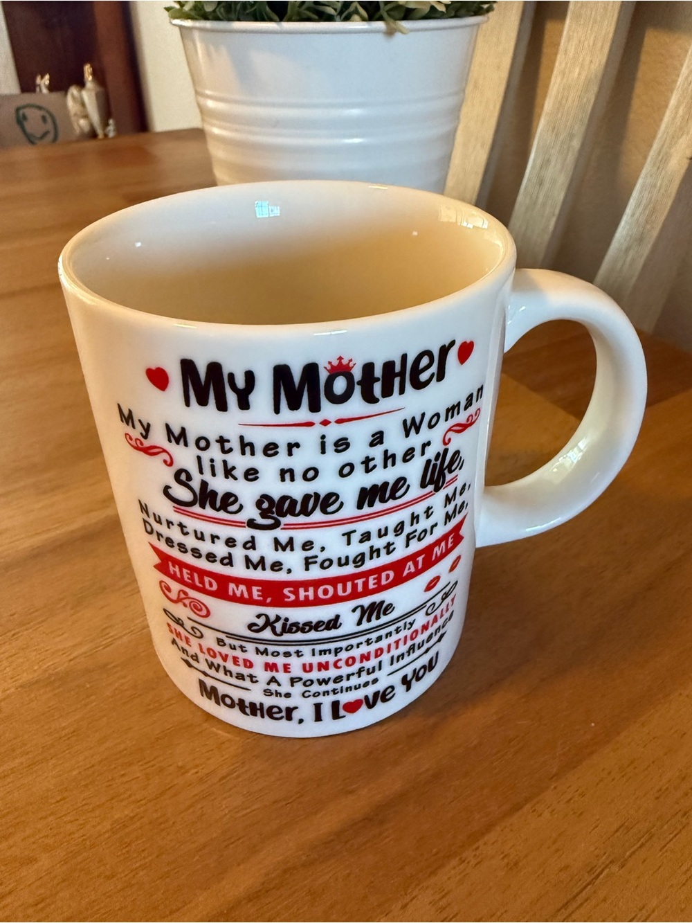 My Mother Sentimental White Ceramic Mug - Red & Black Text